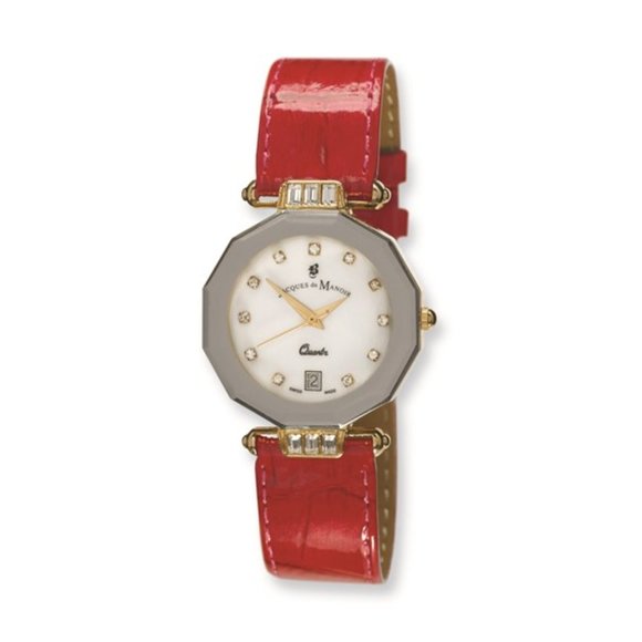 Ladies Jacques du Manoir Red Strap Crystal Accent Watch